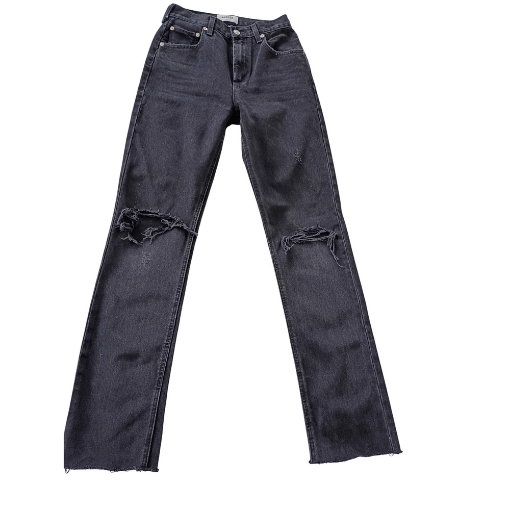 Agolde Cherie 100% Cotton High Rise Straight Distressed Jeans Black 24x31 NWOT